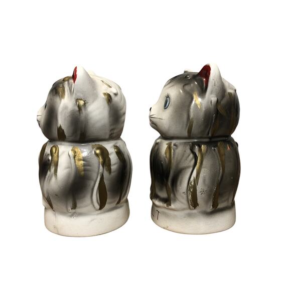 Vintage 1950s Anthropomorphic Cat Salt and Pepper Shakers Grey - Picture 4 of 8